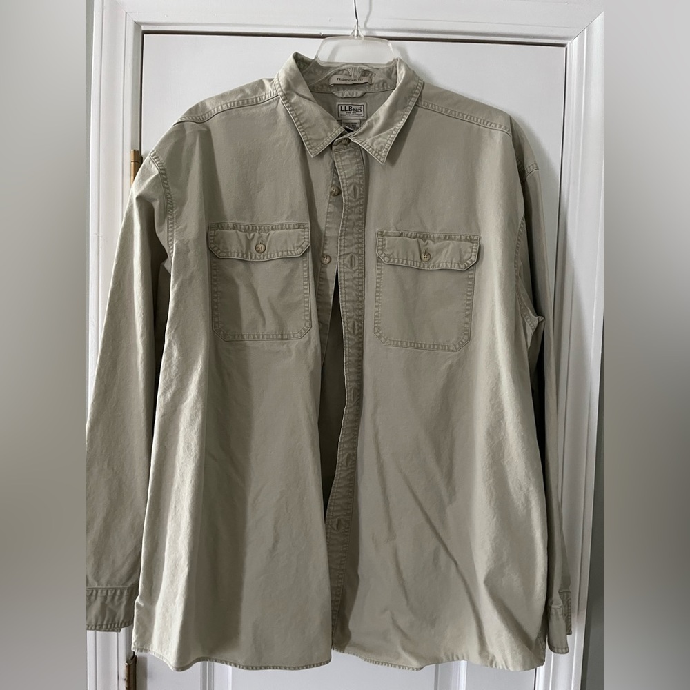 LL Bean Long Sleeve Canvas Tan Button Down. XXL